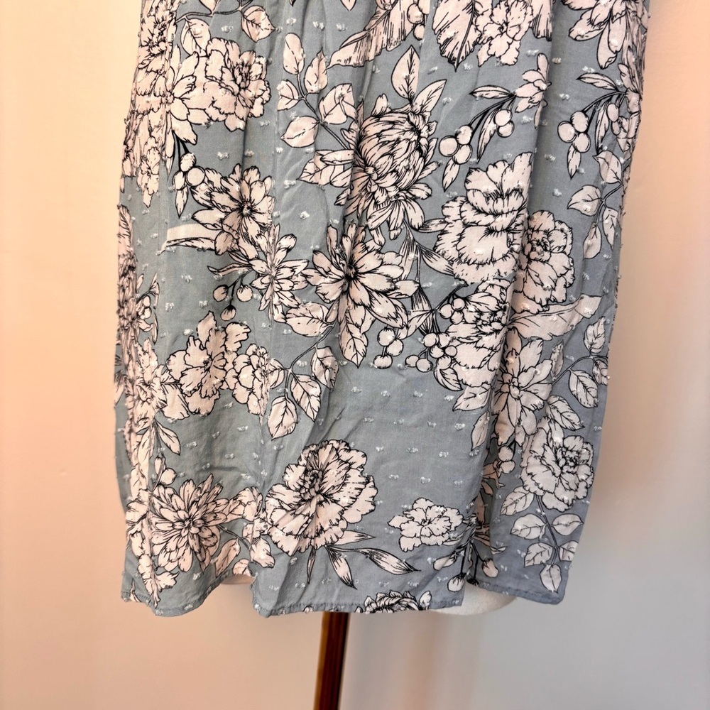 Pleione Floral Blue Cap Ruffle Sleeve Women's Top - Picture 3 of 14